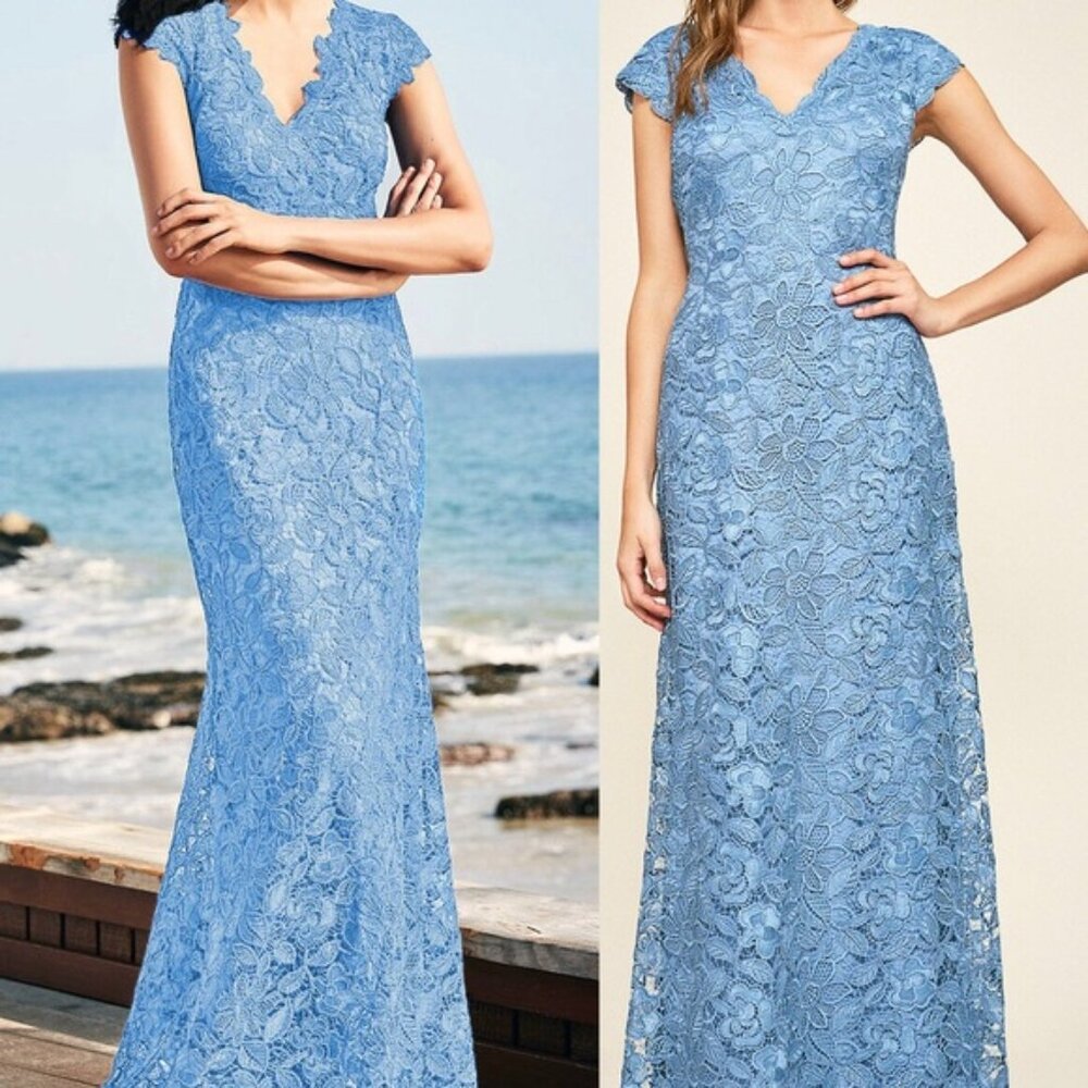 Tadashi Shoji Levant Blue Lace Gown